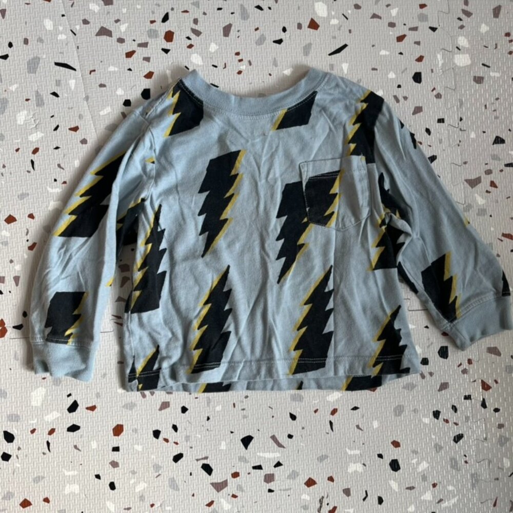Hanna Andersson Blue LOng Sleeve T Shirt with Thunderbolt Icons